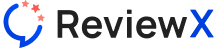 ReviewX logo with blue and red star icons
