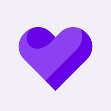 Purple heart icon with glossy shading on light background