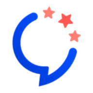ReviewX logo, a blue arc with red stars