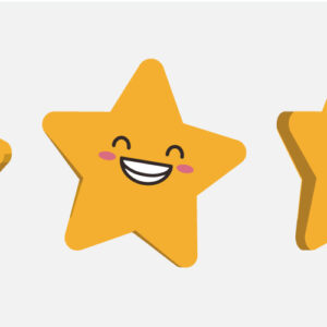 A row of illustrated yellow stars with smiling faces, shown from different angles against a plain background. Tracksies plugin suite for WordPress